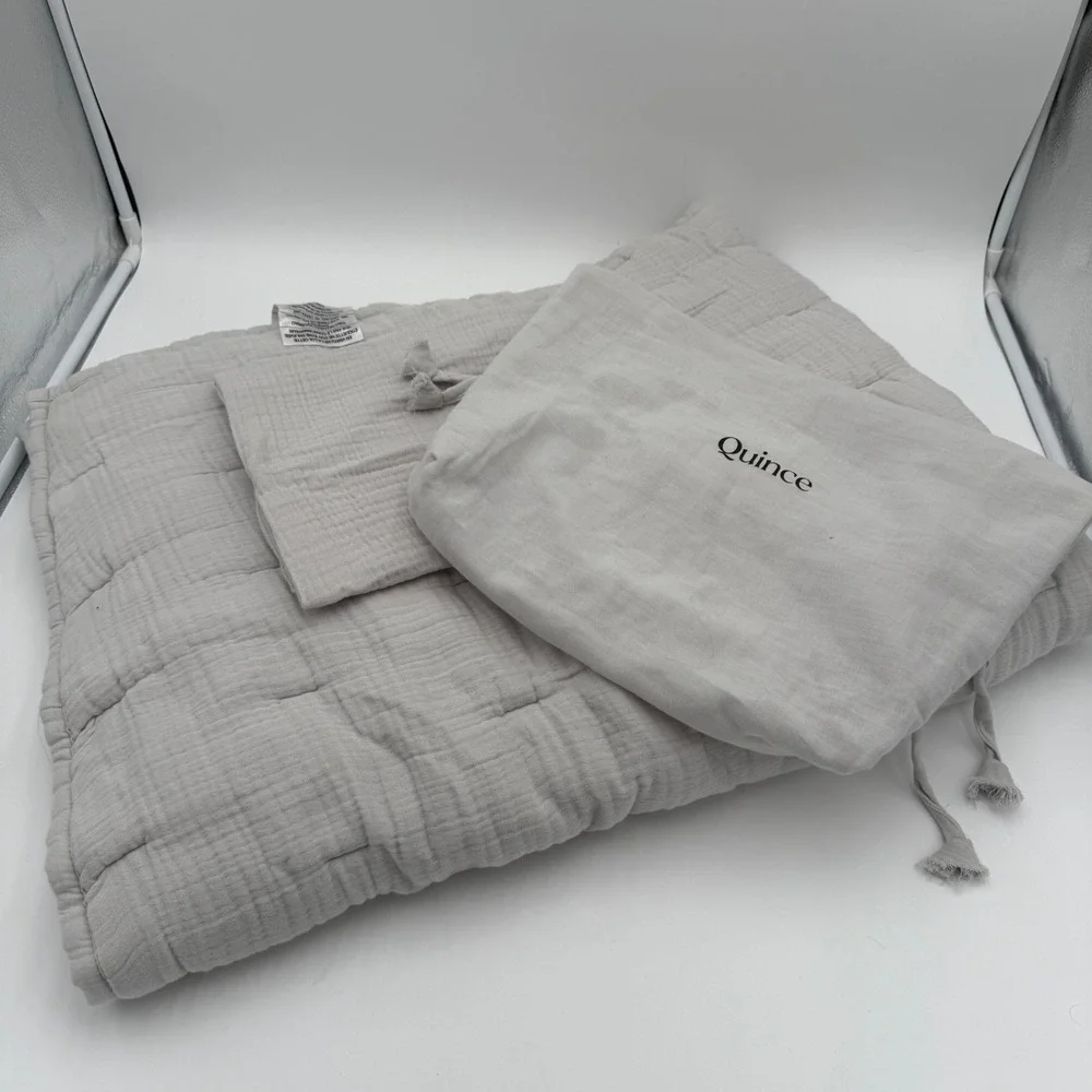 Quince 100% Organic Cotton Airy Gauze Toddler Quilt‎ & Sham Set Fog Gray NWOT